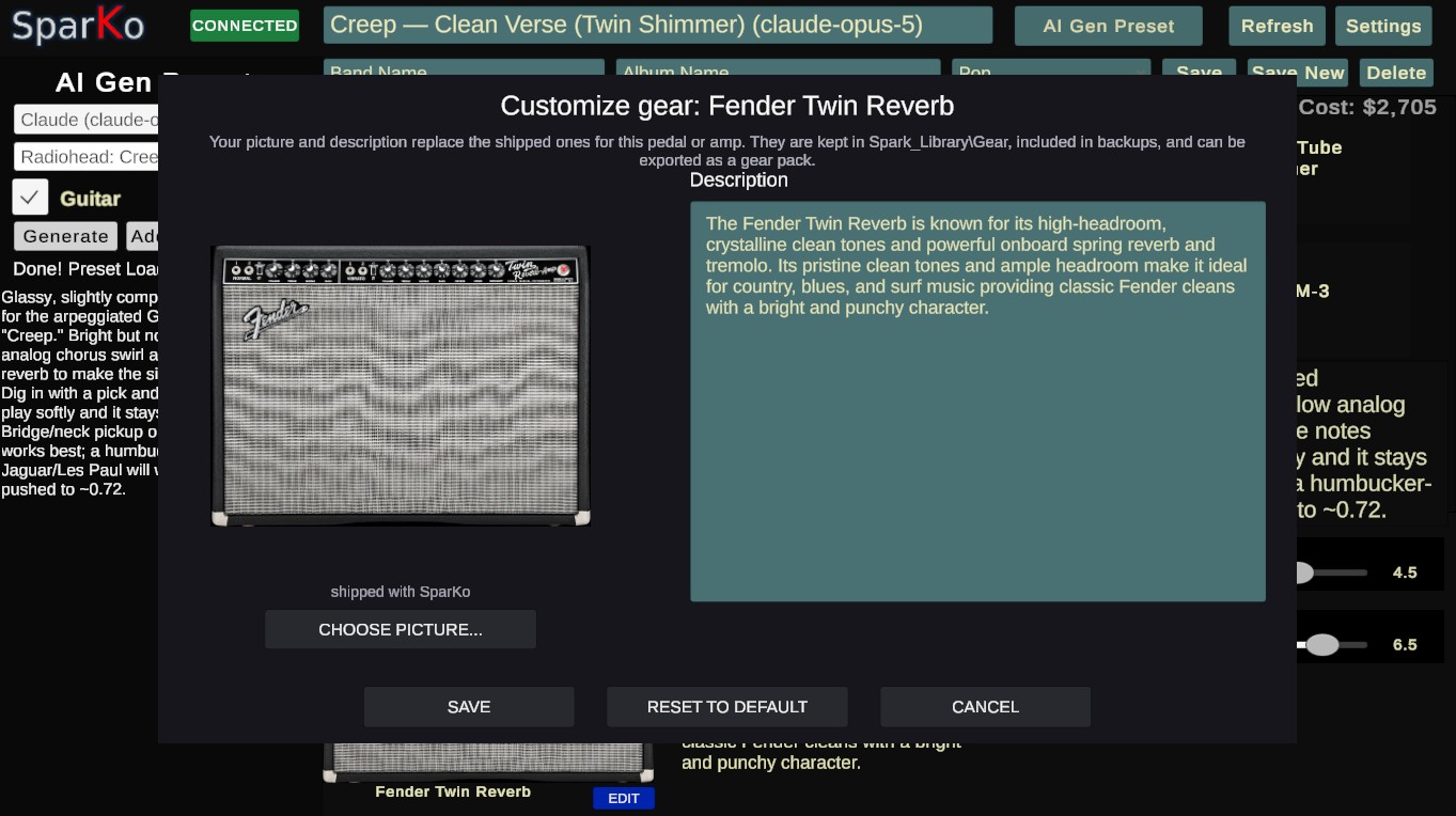Customize gear dialog
